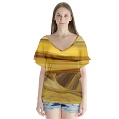 Sand Man V-neck Flutter Sleeve Top by WILLBIRDWELL