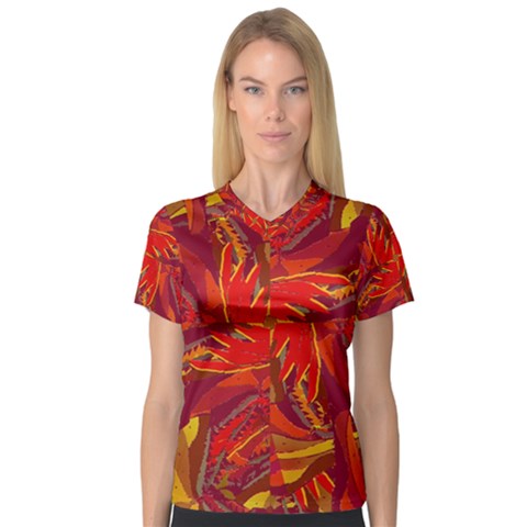 Colorful Abstract Ethnic Style Pattern V-neck Sport Mesh Tee by dflcprints