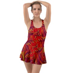 Colorful Abstract Ethnic Style Pattern Ruffle Top Dress Swimsuit