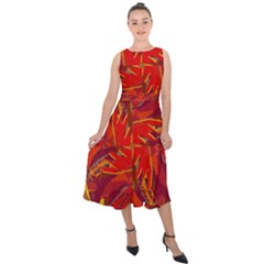 Colorful Abstract Ethnic Style Pattern Midi Tie-back Chiffon Dress