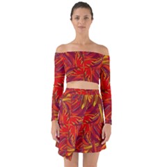 Colorful Abstract Ethnic Style Pattern Off Shoulder Top With Skirt Set