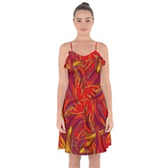 Colorful Abstract Ethnic Style Pattern Ruffle Detail Chiffon Dress