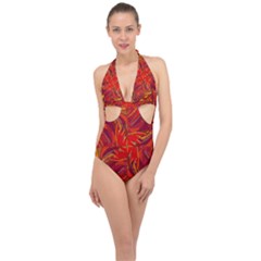 Colorful Abstract Ethnic Style Pattern Halter Front Plunge Swimsuit by dflcprints