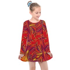 Colorful Abstract Ethnic Style Pattern Kids  Long Sleeve Dress