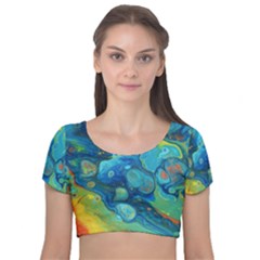 Fire Edge Nebula Velvet Short Sleeve Crop Top 