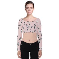 Ice Cream Pattern Velvet Long Sleeve Crop Top