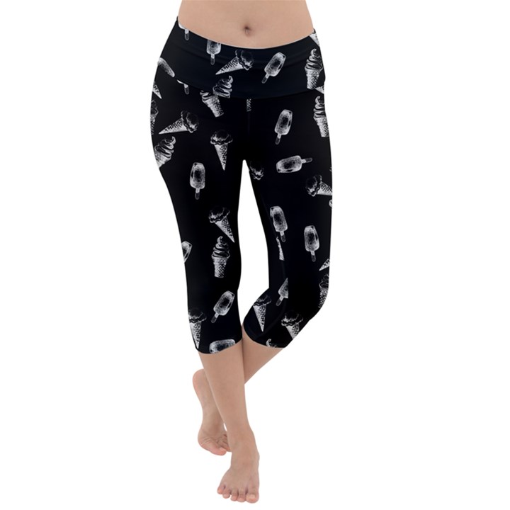 Ice Cream Pattern Lightweight Velour Capri Yoga Leggings