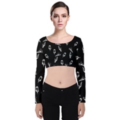 Ice Cream Pattern Velvet Long Sleeve Crop Top