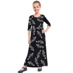 Vintage Fish Skeleton Pattern  Kids  Quarter Sleeve Maxi Dress