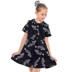 Vintage Fish Skeleton Pattern  Kids  Short Sleeve Shirt Dress