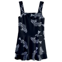 Vintage Fish Skeleton Pattern  Kids  Layered Skirt Swimsuit