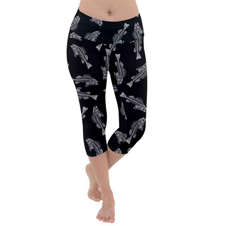 Vintage Fish Skeleton pattern  Lightweight Velour Capri Yoga Leggings