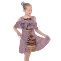 Pop Art Ice Cream Kids  Shoulder Cutout Chiffon Dress