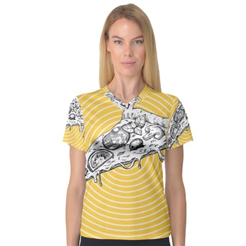 Pop Art Pizza V-neck Sport Mesh Tee by Valentinaart