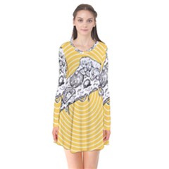 Pop Art Pizza Long Sleeve V-neck Flare Dress