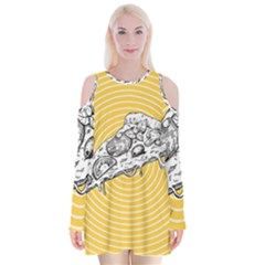 Pop Art Pizza Velvet Long Sleeve Shoulder Cutout Dress