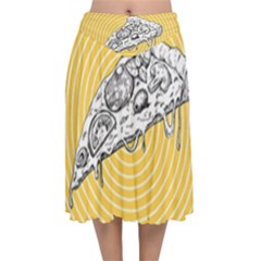 Pop Art Pizza Velvet Flared Midi Skirt by Valentinaart