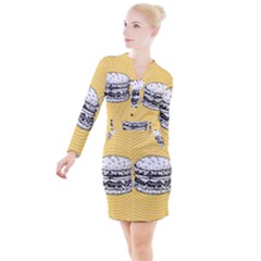 Pop Art Hamburger  Button Long Sleeve Dress