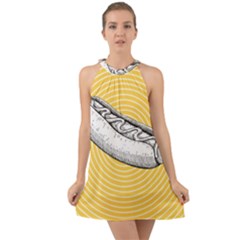 Pop Art Hot Dog Halter Tie Back Chiffon Dress by Valentinaart