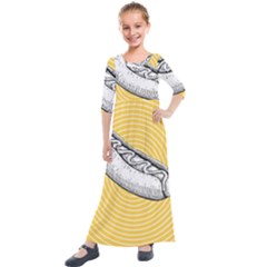 Pop Art Hot Dog Kids  Quarter Sleeve Maxi Dress by Valentinaart