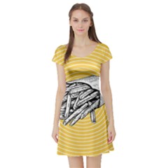 Pop Art French Fries Short Sleeve Skater Dress by Valentinaart