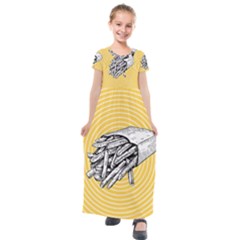 Pop Art French Fries Kids  Short Sleeve Maxi Dress by Valentinaart