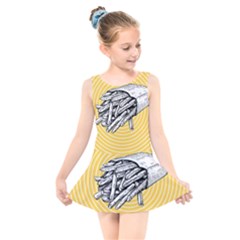 Pop Art French Fries Kids  Skater Dress Swimsuit by Valentinaart