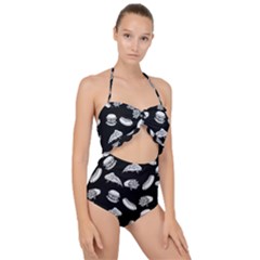 Fast Food Pattern Scallop Top Cut Out Swimsuit