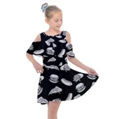 Fast Food Pattern Kids  Shoulder Cutout Chiffon Dress