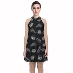 Fast Food Pattern Velvet Halter Neckline Dress 