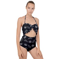 Fast Food Pattern Scallop Top Cut Out Swimsuit