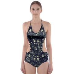 Dark Floral Collage Pattern Cut-out One Piece Swimsuit by dflcprints