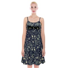 Dark Floral Collage Pattern Spaghetti Strap Velvet Dress