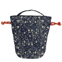 Dark Floral Collage Pattern Drawstring Bucket Bag