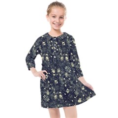 Dark Floral Collage Pattern Kids  Quarter Sleeve Shirt Dress