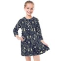 Dark Floral Collage Pattern Kids  Quarter Sleeve Shirt Dress View1