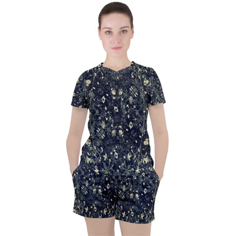 Dark Floral Collage Pattern Women s Tee And Shorts Set by dflcprints