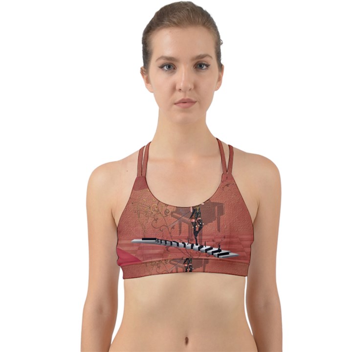 Cute Fairy Dancing On A Piano Back Web Sports Bra