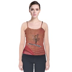 Cute Fairy Dancing On A Piano Velvet Spaghetti Strap Top