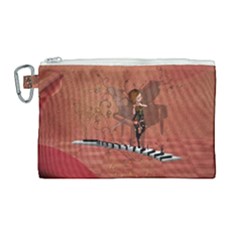 Cute Fairy Dancing On A Piano Canvas Cosmetic Bag (Large)