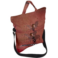 Cute Fairy Dancing On A Piano Fold Over Handle Tote Bag