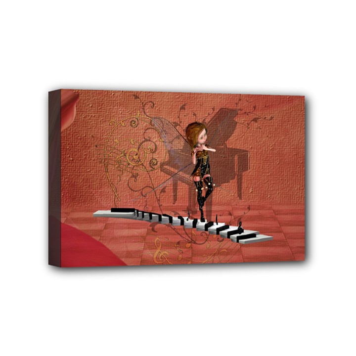 Cute Fairy Dancing On A Piano Mini Canvas 6  x 4  (Stretched)