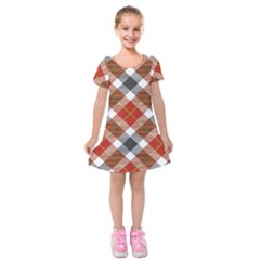 Smart Plaid Warm Colors Kids  Short Sleeve Velvet Dress by ImpressiveMoments