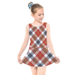 Smart Plaid Warm Colors Kids  Skater Dress Swimsuit