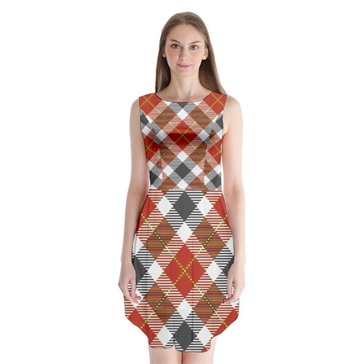 Smart Plaid Warm Colors Sleeveless Chiffon Dress  