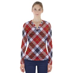 Smart Plaid Warm Colors V-neck Long Sleeve Top by ImpressiveMoments