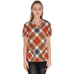 Smart Plaid Warm Colors Women s V-neck Scrub Top by ImpressiveMoments