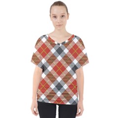 Smart Plaid Warm Colors V-neck Dolman Drape Top by ImpressiveMoments