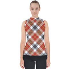 Smart Plaid Warm Colors Mock Neck Shell Top by ImpressiveMoments