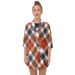 Smart Plaid Warm Colors Half Sleeve Chiffon Kimono by ImpressiveMoments